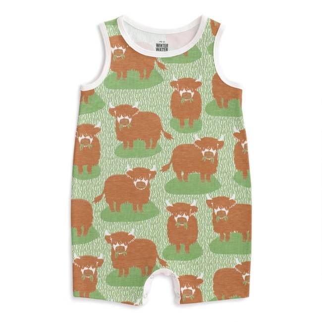Tank Top Romper - Highland Cows Green