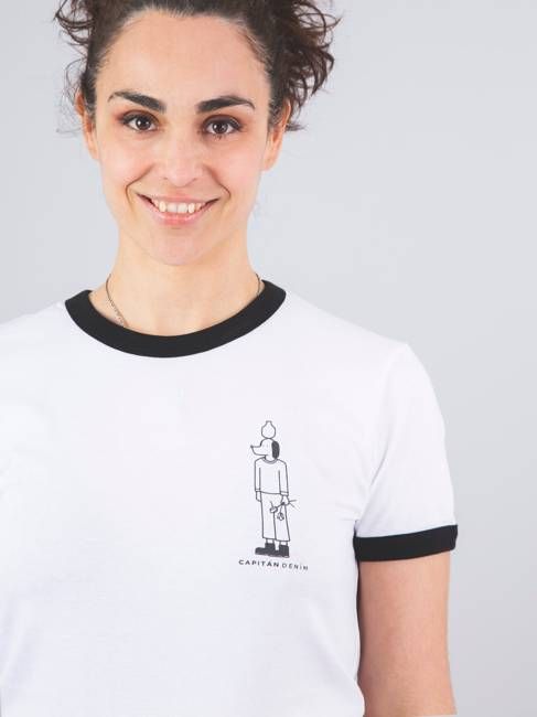 UNISEX ORGANIC COTTON T-SHIRT DOG VASE BORDER RINGER