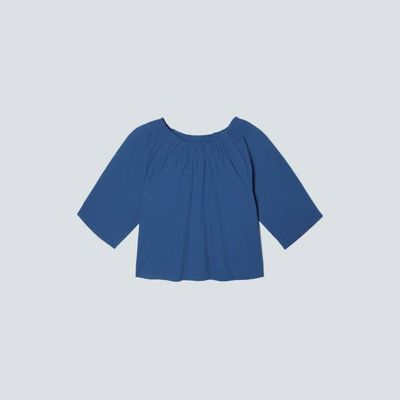 The Seersucker Gathered Tee | Deep Blue