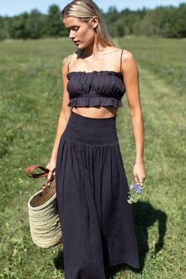 Smocked Maxi Skirt - Midnight Linen
