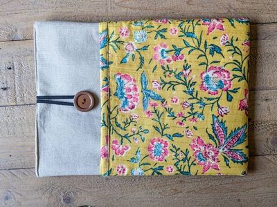 Handmade book/ e-reader / tablet sleeve with pocket, Nepali cotton
