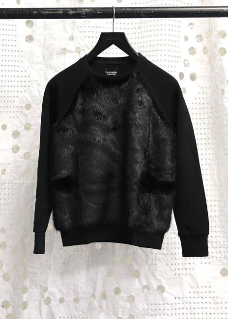 Faux Fur Pullover Crew Black
