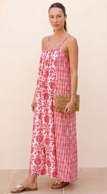 Bella Organic Cotton Block Print Sundress | White/Red