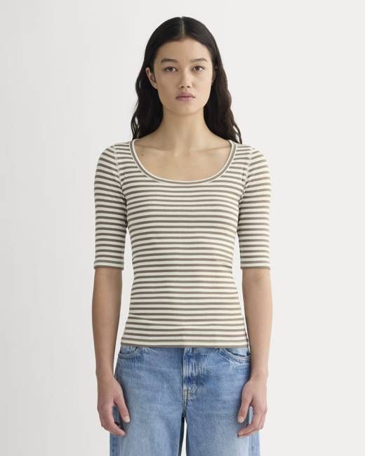The Luxe Rib Scoop-Neck Tee | Bone / Deep Taupe