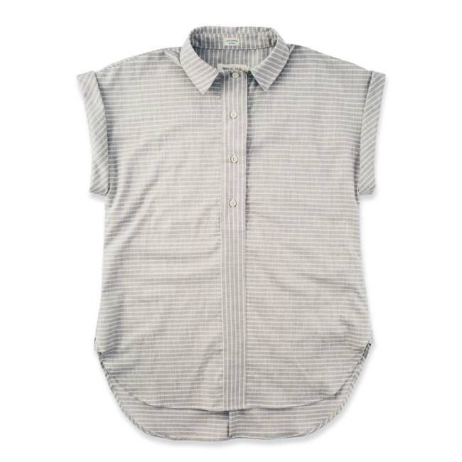 The Reese Popover in Grey Striped Chambray