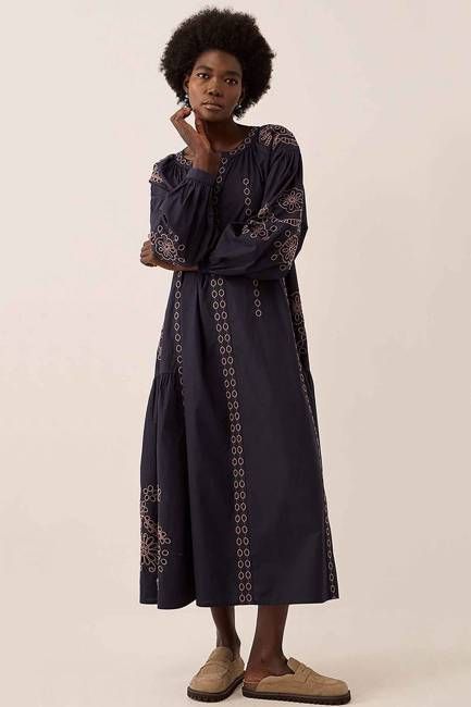 East Reni Broderie Dress Blue
