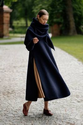 Double Slit – Virgin Wool Tunic Dress with Thumbhole Sleeves