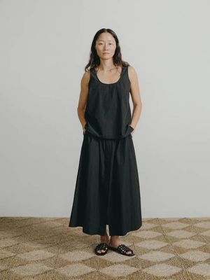 Ananda Skirt, Textured Organic Poplin, Soft Black