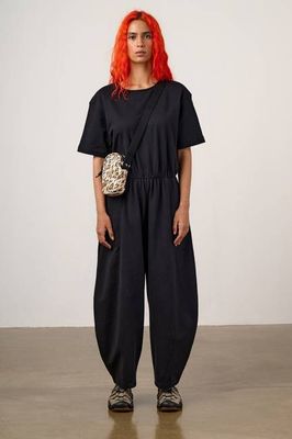 Nova - Barrel Leg Cotton Jersey Jumpsuit in Black