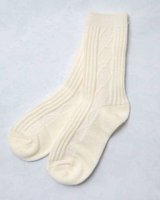 White - Cashmere Blend Cable Sock - Happy Knits