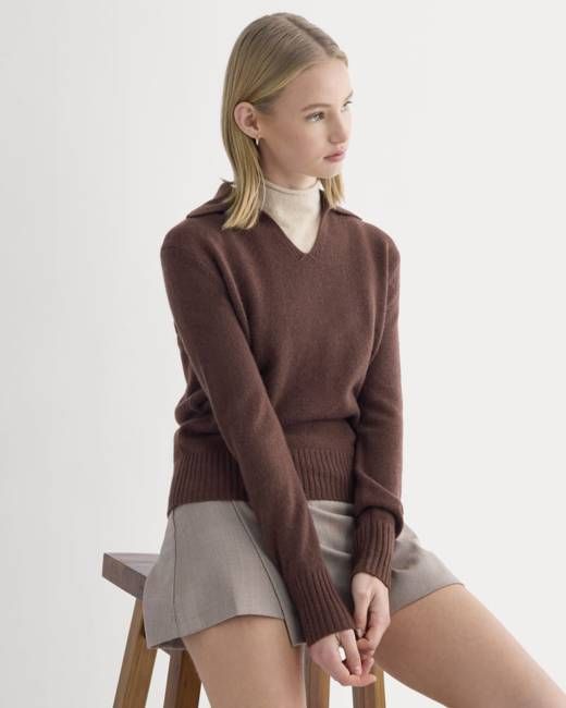 Cashmere Polo Sweater | Dark Mahogany