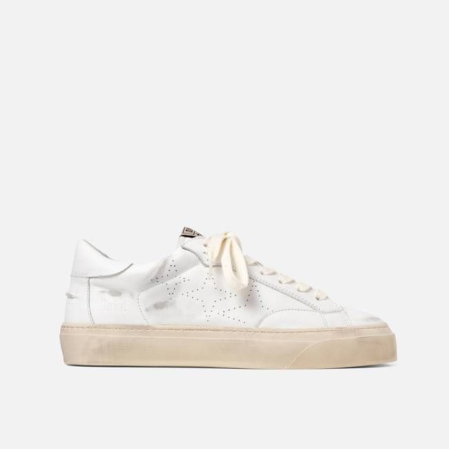 Plus Court White Distressed Sneaker - Women's
