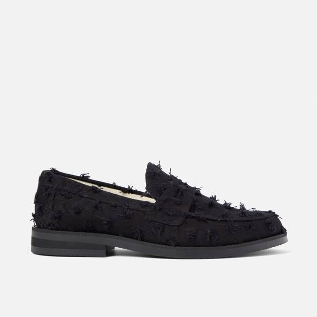 Wilde Black Punched Denim Penny Loafer - Men's