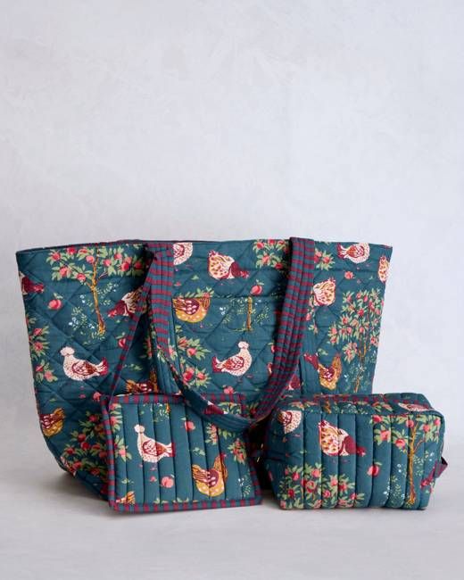 Hen House - Weekender Bag & Quilted Pouch Bundle - Navy