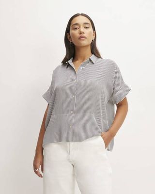 The Boxy Shirt in Washable Silk | Black / White