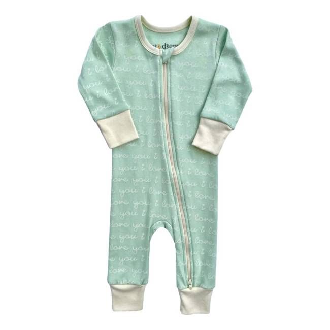 GOTS Certified Organic Cotton Zippy - I Love You (Desert Green)
