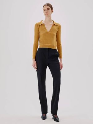 Long Sleeve Polo Top | Goldenrod
