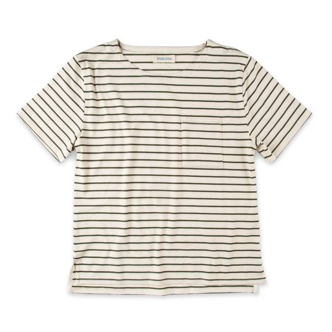 The Sausalito Tee in Forest Stripe Mercerized Merino