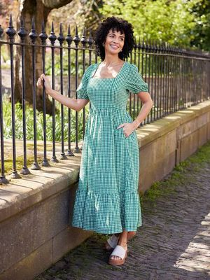 Judy Kleid mit quadratischem Ausschnitt - Green Gingham