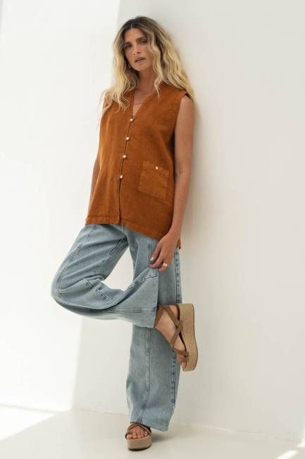Mila Brown Linen Vest