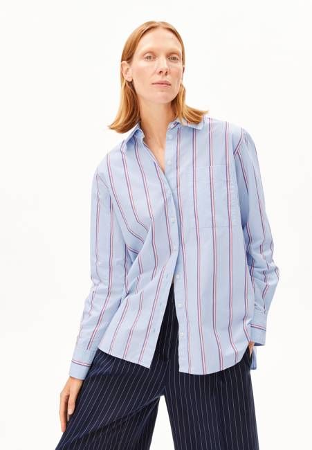 STRIPE LOOSE SHIRT BLOUSE | morning sky-mars red