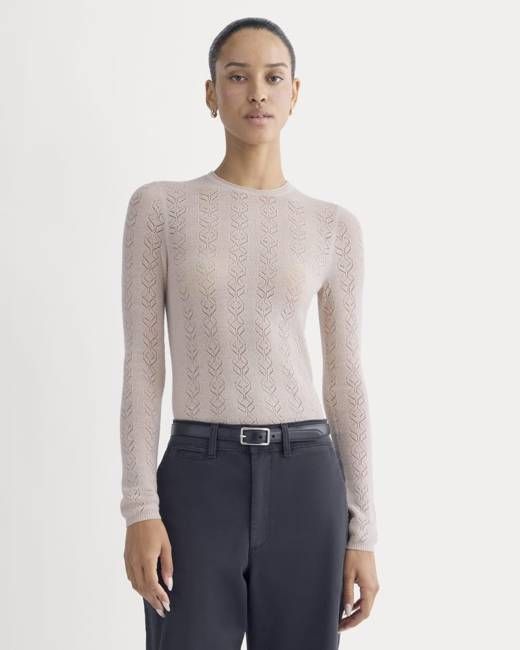 The Pointelle Crew in Ultrasoft Merino | Pale Blush