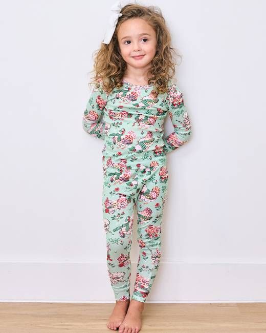 Holiday Hens - Kids Snug Fit PJ Set - Sage