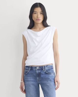 Boatneck Twisted Top in Essential Cotton | White