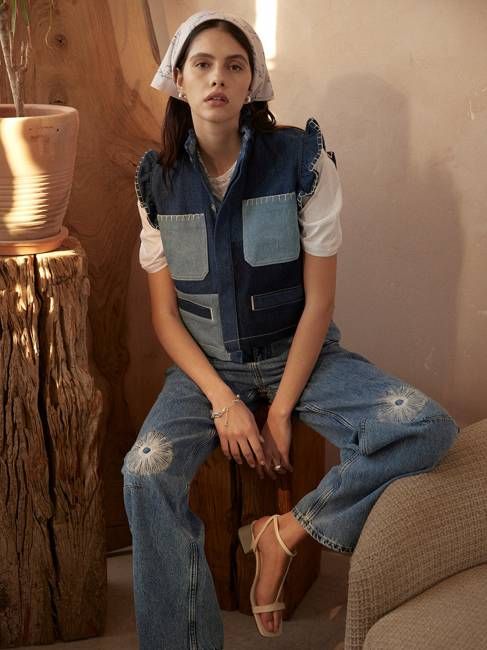 Pablo Vest in Patched Denim