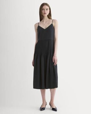The Pleated Slip Dress in Butterlite | Black