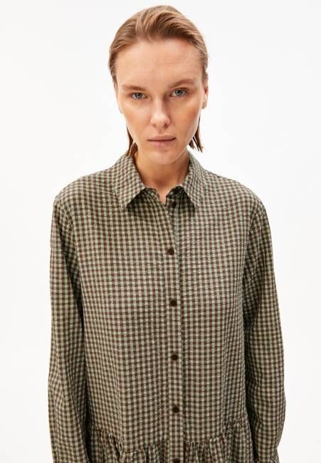 VICHY SEERSUCKER MAXI DRESS | foam-dried palm