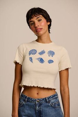 Greta - Kurzes Baumwolltop mit ecrufarbenem Muschelmuster