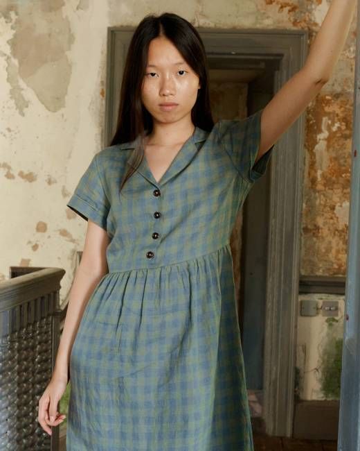 No.30 Collared Linen Dress in Emilie Check