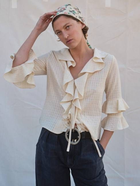 Foxglove Blouse in Cream Check