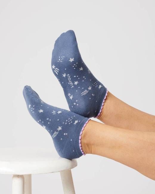 Womens Starry Organic Cotton Trainer Socks - Blueberry