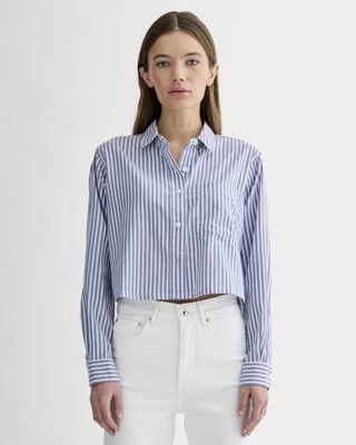 The Way-Short Shirt in Silky Cotton | Bone / Mazarine Blue