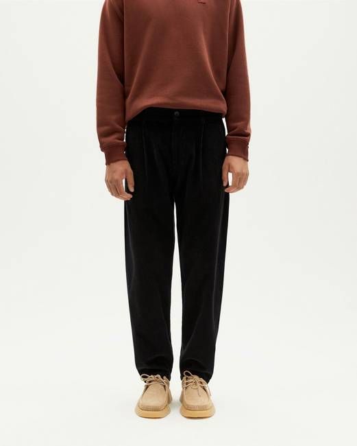 Black corduroy relaxed pleat Wotan