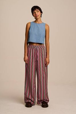Norris - Wide Leg Cotton & Viscose Trousers in Zig Zag Stripe