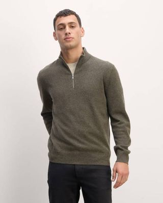 The Quarter-Zip in Cashmere | Heathered Army Green