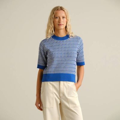 DEDICATED - Knitted T-shirt Flen Infinity Knit Dazzling Blue