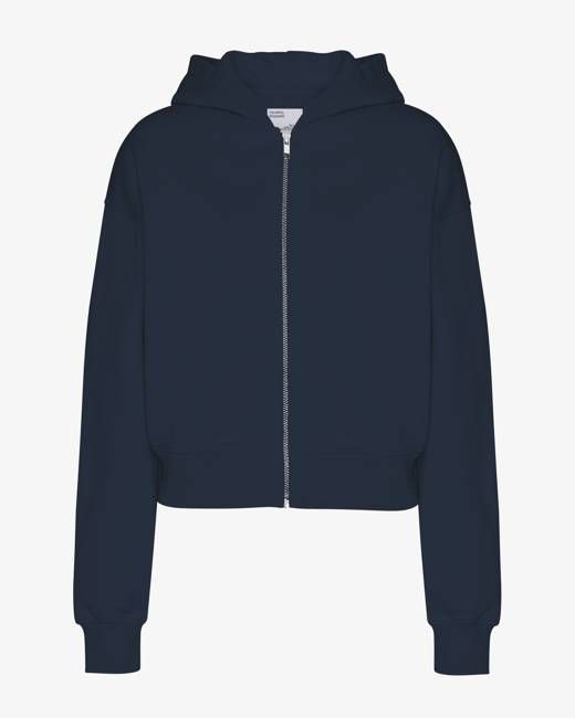 Organic Crop Zip Hood - Navy Blue