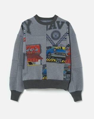 80s Upcycled Patched Sweatshirt - Heathered Black
