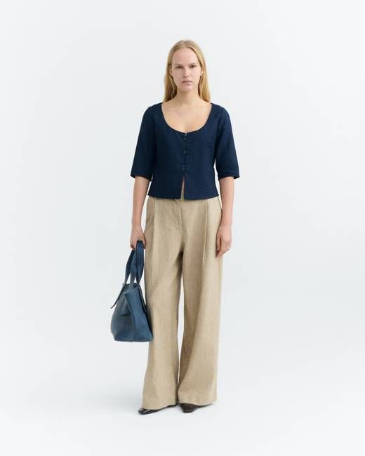 Elara navy hemp blouse