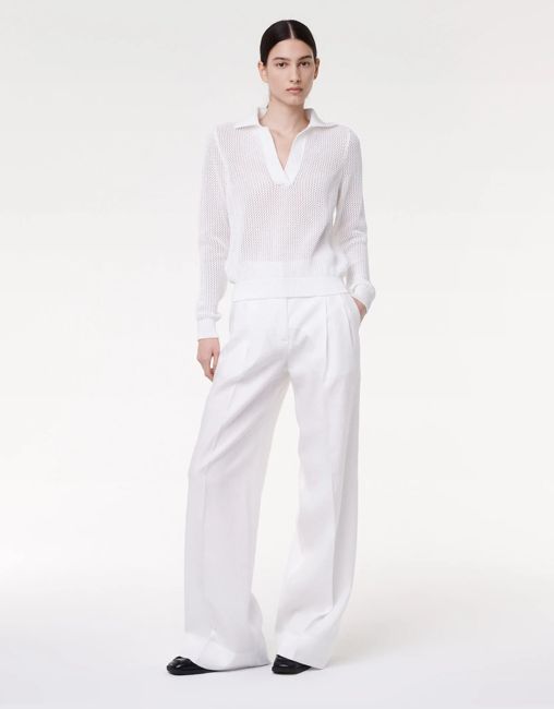 Crochet Polo Sweater | White