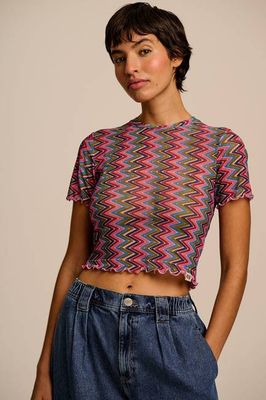 Greta - Cropped Mesh Top in Zig Zag Stripe