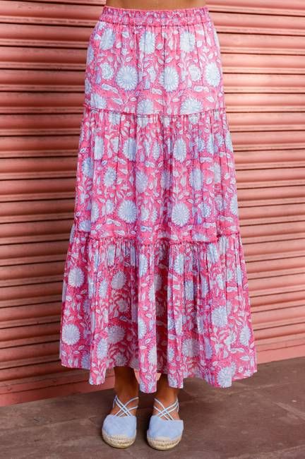 Becks Organic Cotton Block Print Skirt | Sunflower Pink/Cobalt