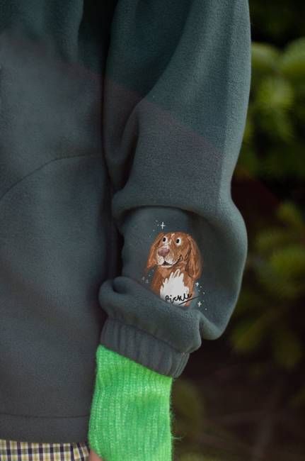 Custom Illustrated pet portrait 3/4 zip fleece