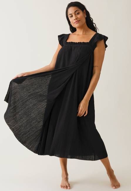 Boho maternity dress with smocking - Black