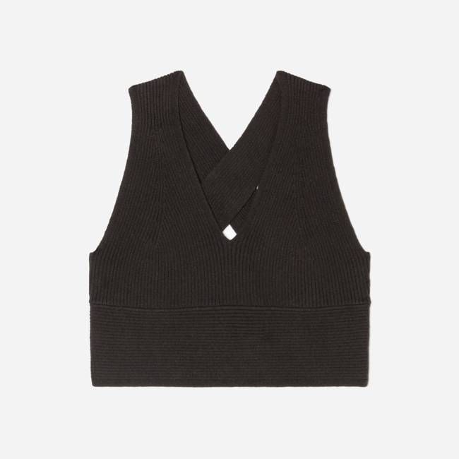 The Cross-Back Cropped Sweater Top | Black