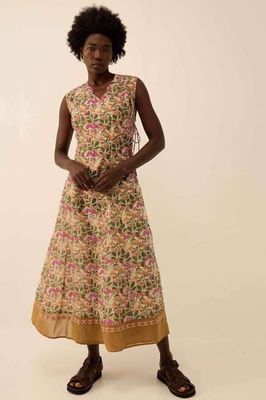 Aurelie Hand-Woodblock Botanical Print Dress Multi